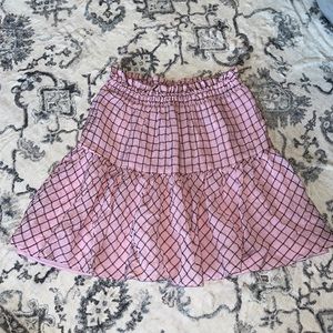Topshop pink black plaid check shirred flare swing ruffled miniskirt 4 XS S